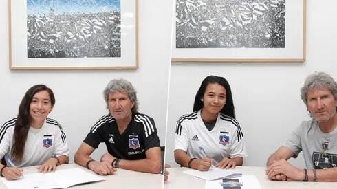 Yastin Jiménez y Krishna Allende firmando sus respectivos contratos