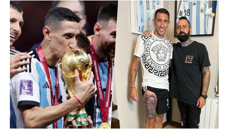 Di María se tatuó en su muslo derecho la Copa del Mundo.