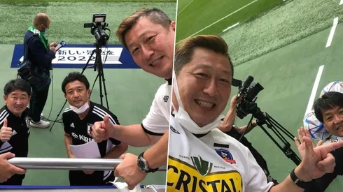 Christian Melillán festeja el triunfo y clasificación de Japón en el Mundial con la camiseta de Colo Colo