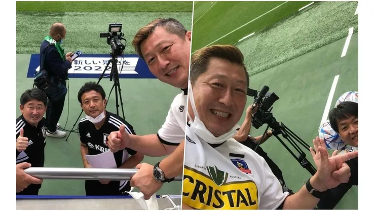 Christian Melillán festeja el triunfo y clasificación de Japón en el Mundial con la camiseta de Colo Colo