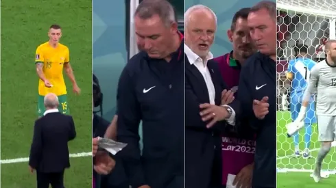 La secuencia del papelito de Dinamarca y el momento en que Andrew Redmayne se dispone a tirar lejos la botella de Pedro Gallese.