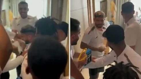 Ever Banega es molestado por sus compañeros