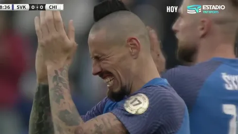 Marek Hamsik se emocionó muchísimo en su retiro de la selección de Eslovaquia: fue en el 0-0 ante Chile en Bratislava. (Captura TNT Sports).