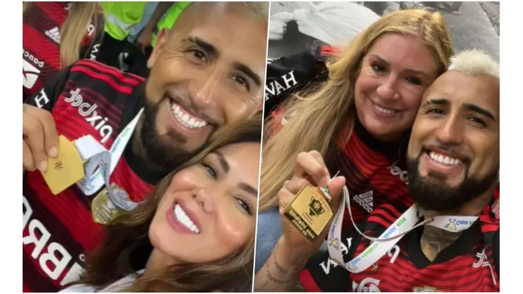 Vidal, su medalla de Copa de Brasil y el festejo con su mamá y su pareja.