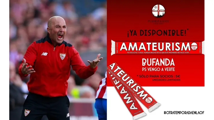 Sampaoli es recibido con su propia bufanda en Sevilla