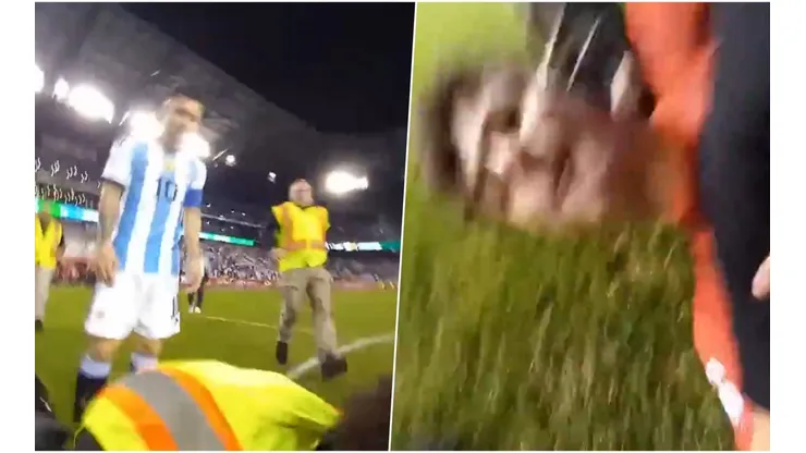 Kenneth Leiva se lanzó con todo el ánimo buscando acercarse a Lionel Messi.