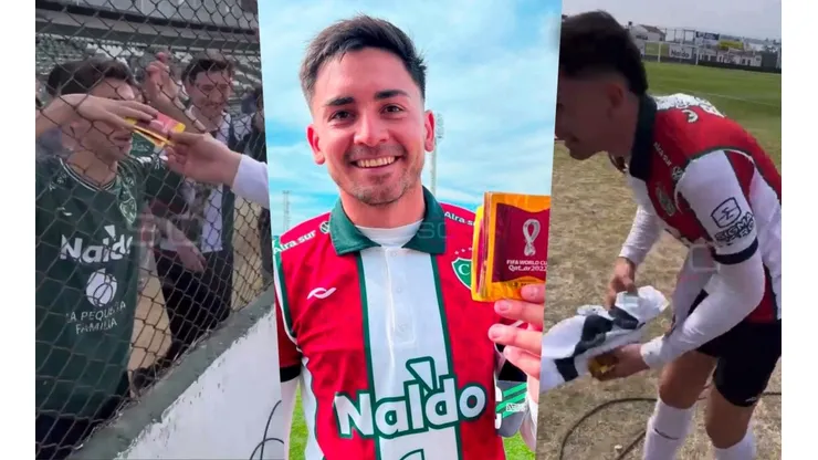 El delantero Jonathan Torres intercambió parte de su uniforme por algunos sobres de láminas para el álbum del Mundial de Qatar 2022.