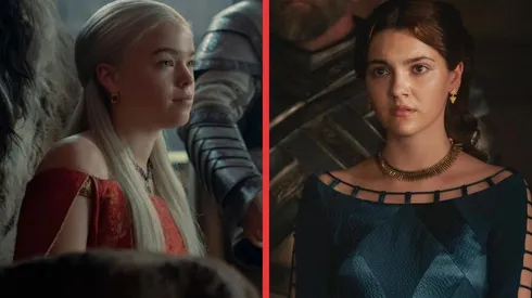 Milly Alcock y Emily Carey interpretando a la Princesa Rhaenyra Targaryen y la Reina Alicent Hightower, respectivamente, en House of the Dragon.