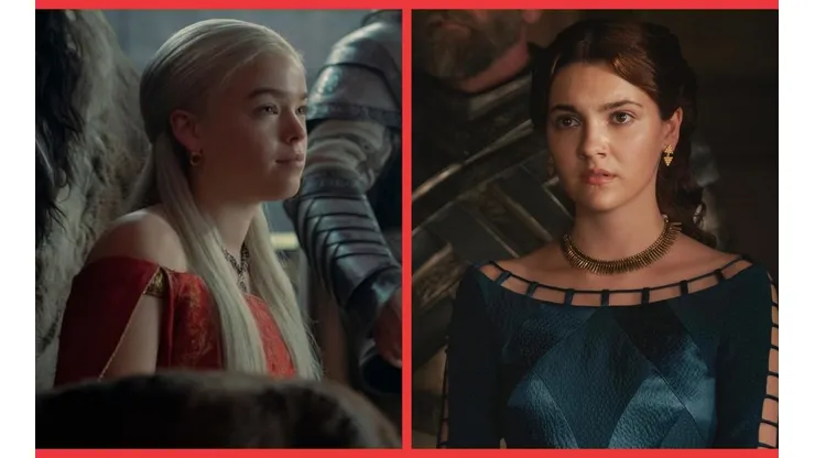 Milly Alcock y Emily Carey interpretando a la Princesa Rhaenyra Targaryen y la Reina Alicent Hightower, respectivamente, en House of the Dragon.