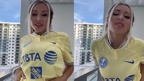 Daniella Chávez con la camiseta del América de México