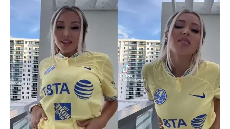 Daniella Chávez con la camiseta del América de México