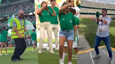Guardias, hinchas en cancha y galerías, corpóreos y periodistas bailaron el #MotoBetis al son de la popular Rosalía.