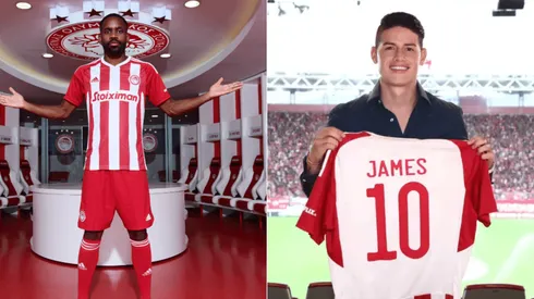 Cédric Bakambu y James Rodríguez, dos de los grandes fichajes del Olympiacos de Grecia para esta temporada.