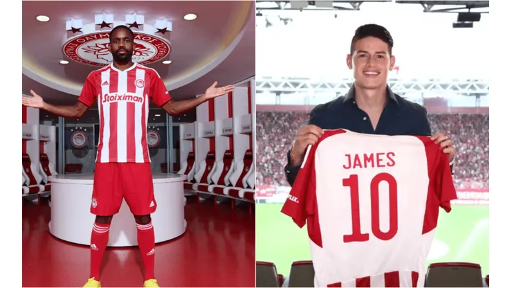 Cédric Bakambu y James Rodríguez, dos de los grandes fichajes del Olympiacos de Grecia para esta temporada.
