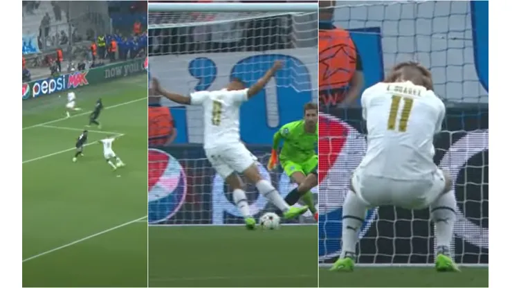 Luis Suárez tuvo una chance para que el Olympique de Marsella empatara ante el Eintracht Frankfurt, pero la desperdició.