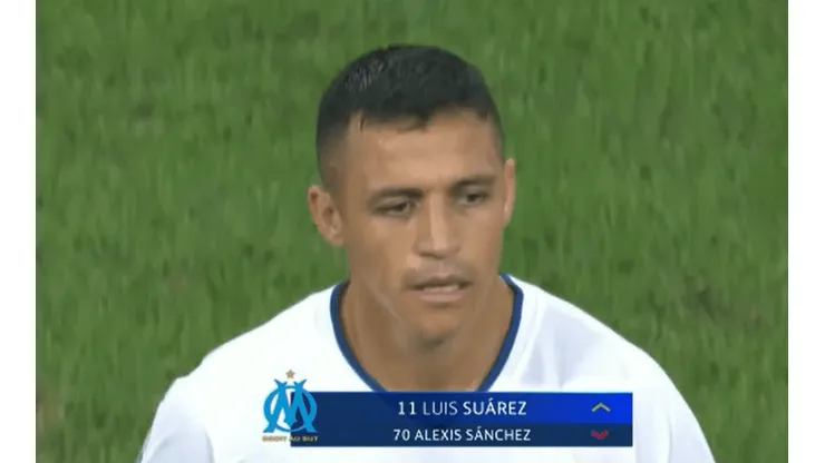 Alexis Sánchez le dejó su lugar al colombiano Luis Suárez en la derrota del Olympique de Marsella. (Captura ESPN).