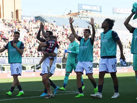 Medel celebra con su hijo la primera victoria del Bologna