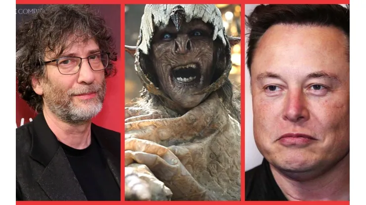 Neil Gaiman, un orco de la serie El Señor de los Anillos: Los Anillos de Poder y Elon Musk.