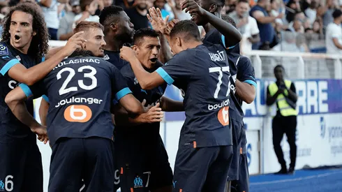 Amine Harit celebra el 2-0 del Olympique de Marsella sobre el Auxerre: fue el tercer gol de Alexis Sánchez en la Ligue 1.