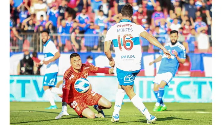 Clemente Montes marcó en esta posición el 3-0 de la Universidad Católica a la U en el Clásico Universitario.
