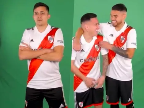 Solari serio y Díaz a puro payaseo presentan nueva camiseta de River