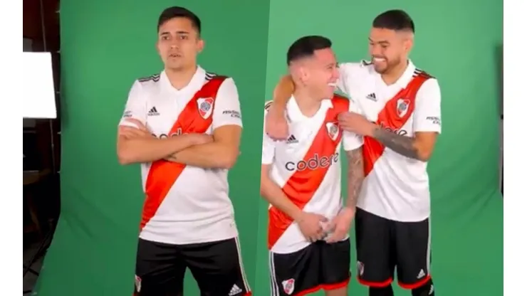 El Pibe y Paulo Díaz fueron parte de la sesión de fotos de la nueva camiseta del cuadro Millonario, donde el chileno se mostró bien risueño.