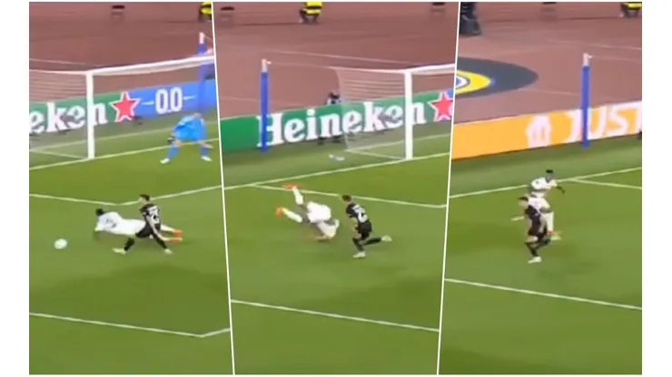 Militao y su acrobática voltereta en Real Madrid por la Supercopa de Europa.