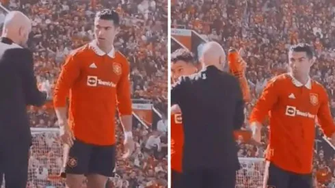 Cristiano Ronaldo discutiendo con Erik Ten Hag