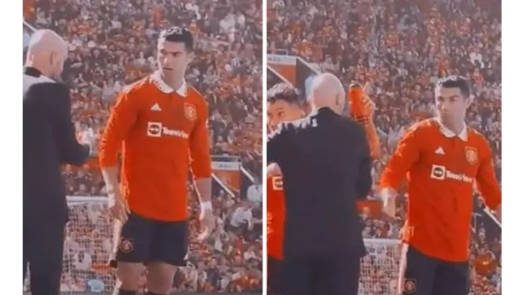 Cristiano Ronaldo discutiendo con Erik Ten Hag