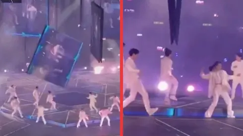 El momento en que se derrumba la pantalla en el show de Hong Kong.