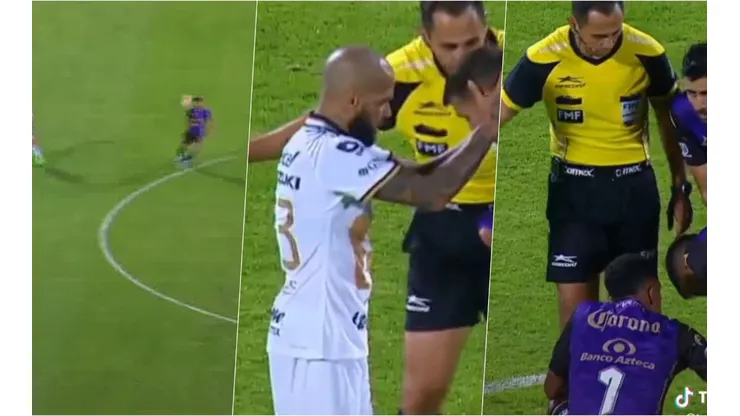 Dani Alves tuvo que cerciorarse del buen estado de Gonzalo Sosa después del pelotazo que le dio en la cara