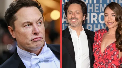 Elon Musk y Sergey Brin junto a su ex esposa Nicole Shbahan.