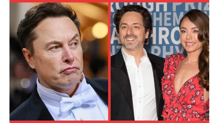 Elon Musk y Sergey Brin junto a su ex esposa Nicole Shbahan.