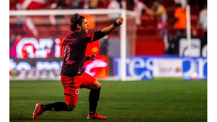 Joaquín Montecinos celebra el gol que le convirtió al América de México. Fue uno de los tres tantos que ha anotado en el Xolos de Tijuana.