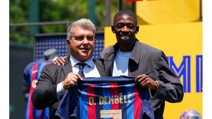Dembélé en su segunda presentación con el Barcelona