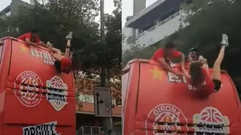 El momento en que la fotógrafa del Girona es sostenida por los jugadores