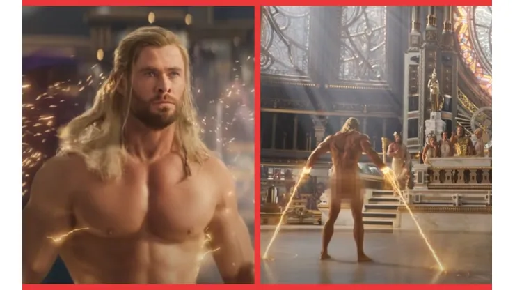 Chris Hemsworth completamente expuesto como el Dios del Trueno en Thor: Love & Thunder.