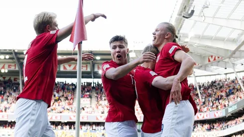 Haaland celebra tras marcar ante Suecia