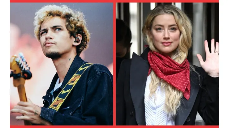Dominic Fike en una de sus presentaciones y Amber Heard en tribunales.