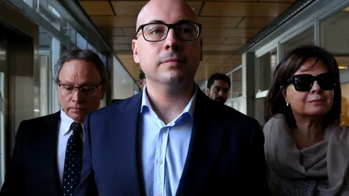 Nicolás López en el Centro de Justicia, en el comienzo del juicio.