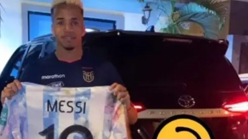 Byron Castillo con la camiseta de Lionel Messi