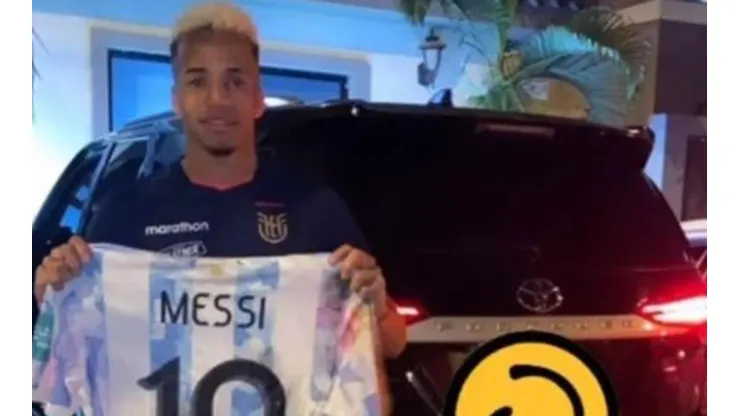 Byron Castillo con la camiseta de Lionel Messi