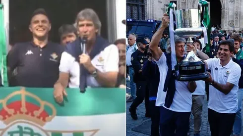 Manuel Pellegrini se dirige a miles de hinchas béticos en las calles de Sevilla