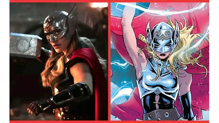 Natalie Portman como Jane Foster en Thor: Love & Thunder y Mighty Thor en los cómics de Marvel.
