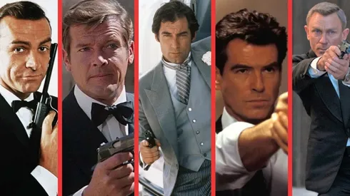 Sean Connery, Roger Moore, Timothy Dalton, Pierce Brosnan y Daniel Craig como el agente 007, James Bond.