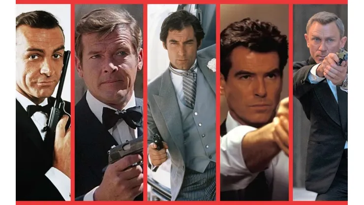 Sean Connery, Roger Moore, Timothy Dalton, Pierce Brosnan y Daniel Craig como el agente 007, James Bond.
