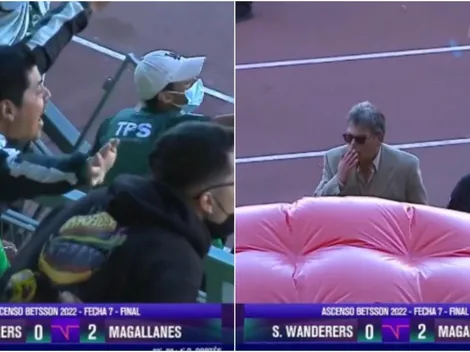 Peineta le lanza un irónico beso a los hinchas de Wanderers