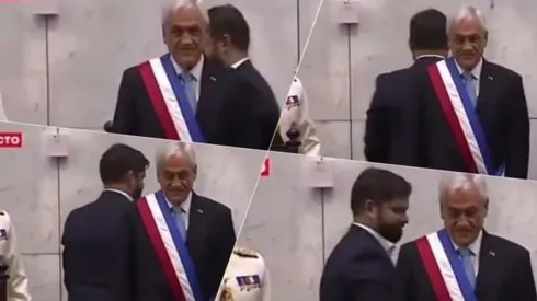 El Presidente Boric se gira al pasar a la ceremonia de cambio de mando