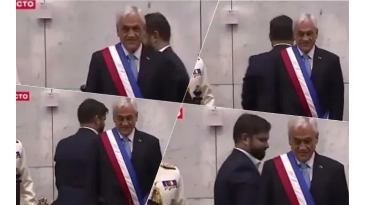 El Presidente Boric se gira al pasar a la ceremonia de cambio de mando