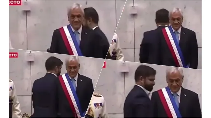 La traslación y la rotación del nuevo Presidente de Chile, Gabriel Boric, al pasar por detrás de su antecesor, Sebastián Piñera